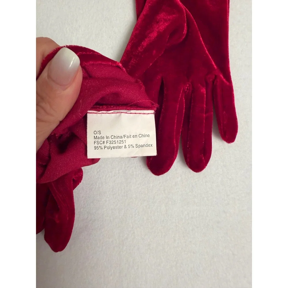 Red Velvet Wrist Length Gloves Formal Holiday Stretch One Size FSC F3251251
